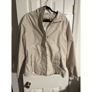 Eddie Bauer Coat Womens Large Beige Khaki Tan Button Front Zipped